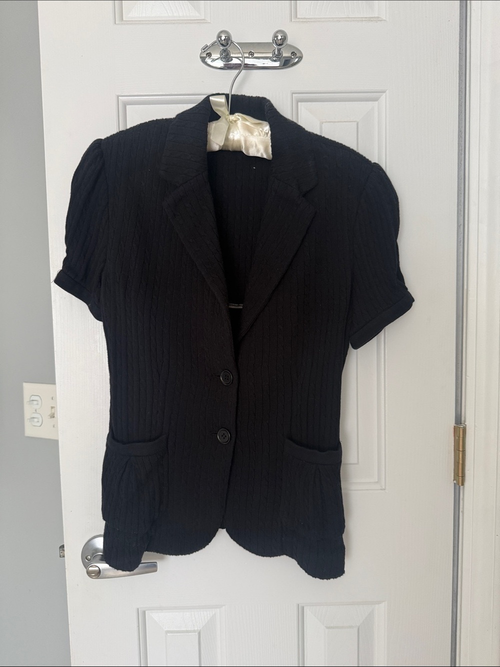 BCBG MaxAzria Women's Black Short-Sleeve Sweater Blazer Jacket